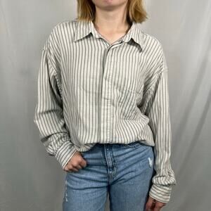 Vintage Men's Ron Chereskin Cotton and Rayon Striped Button-Up Shirt Size XL